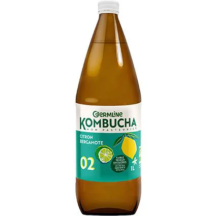 Kombucha non pasteurisé citron bergamote bio en bouteille de verre Germline - 1 litre