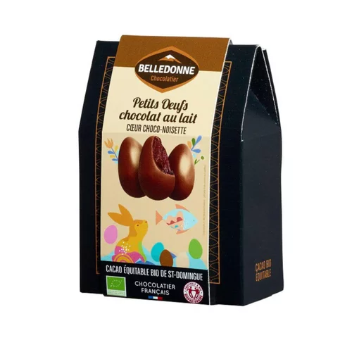 Œuf cœur choco noisette choc lait bio Belledone - 100 g x 8
