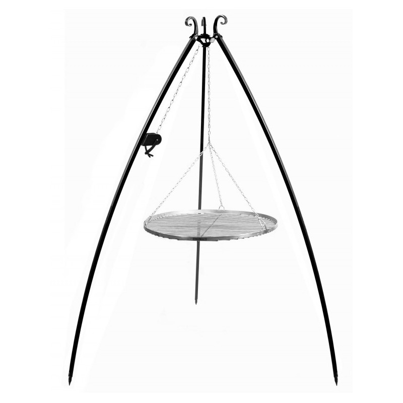 Gril trépied 200 cm avec moulinet et grille acier 60 cm