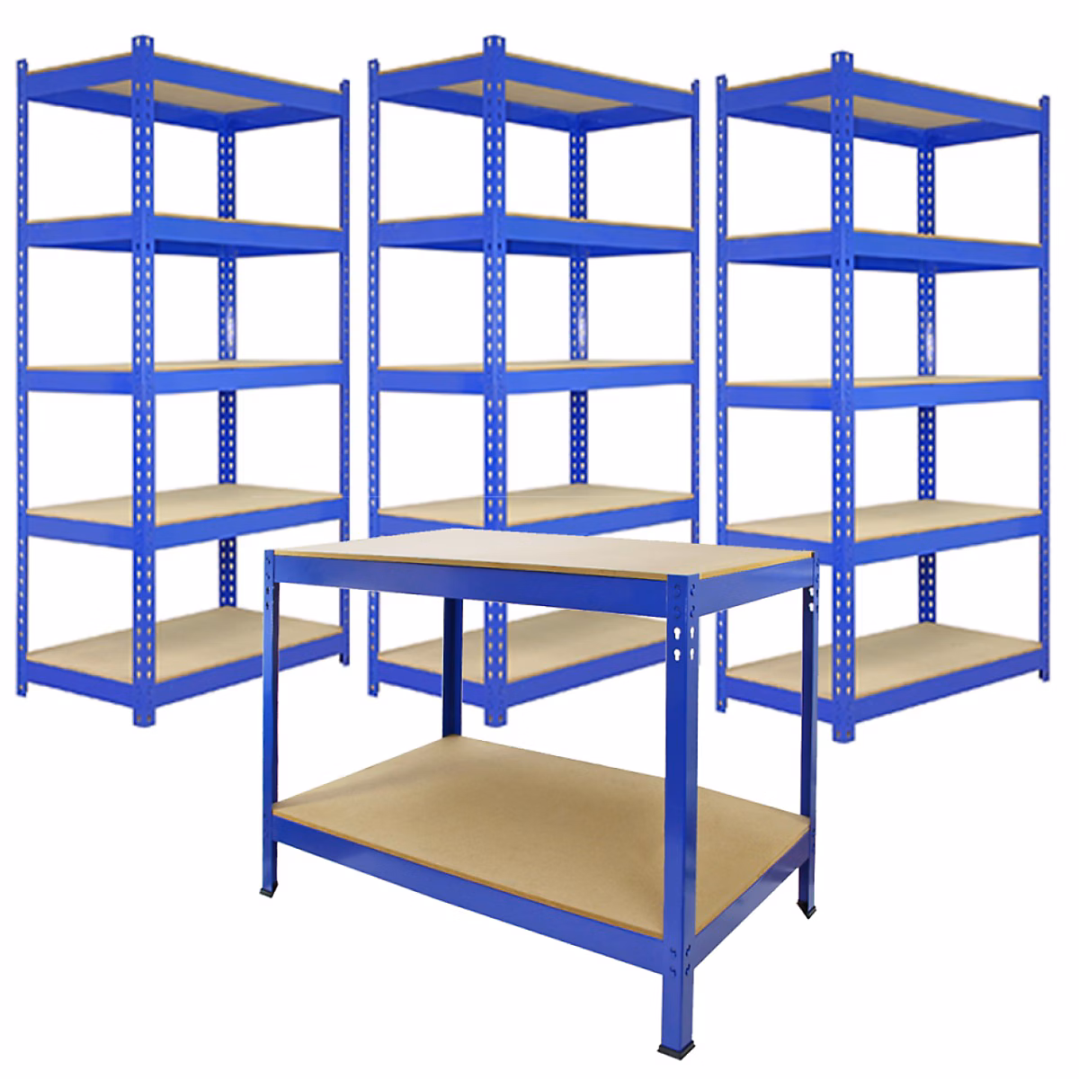 3 x Etagères 90 cm & 1 Etabli de Travail Bleu – Q, Rax