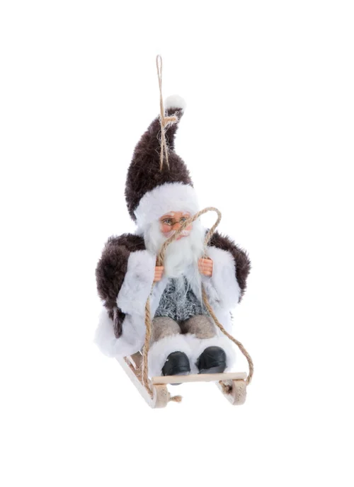 Père Noël en tissu sur luge - 18 cm