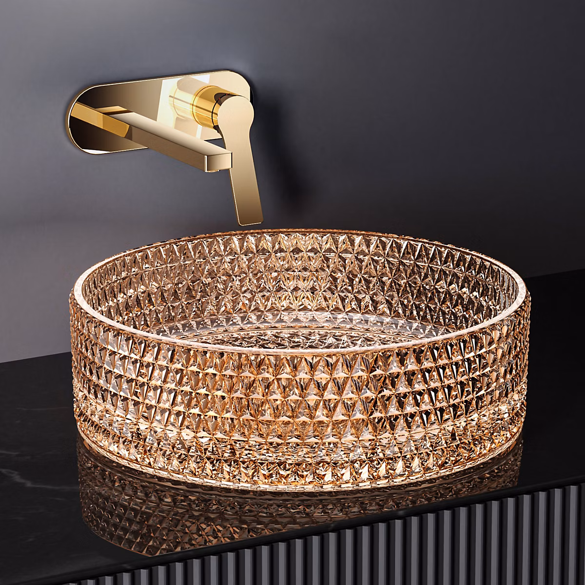 EMKE Vasque à Poser Ronde – 360 × 360 × 112 mm, Lavabo en Verre Or rose, Design Montage sur Comptoir