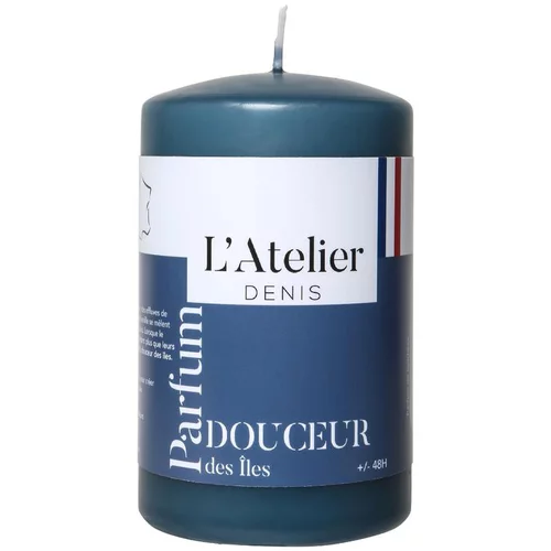 Bougie cylindrique taille S bleu parfum douceur des î L’Atelier de Denis - Ø 6,8 x H 11 cm