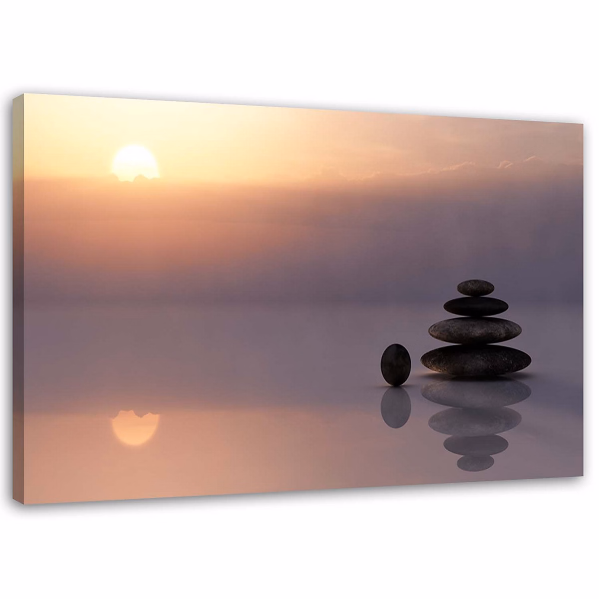 Cadre déco – Pierres zen au coucher du soleil 100 × 70 cm