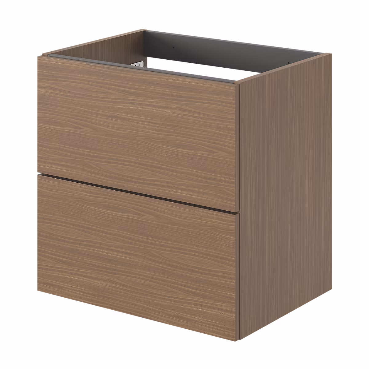 Meuble sous vasque l.60 x H.60 x P.45 cm – effet noyer, 2 tiroirs sans poignées, Kentia