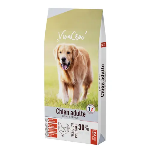Croquettes light pour chien senior au poulet VivaCroc – 12 kg