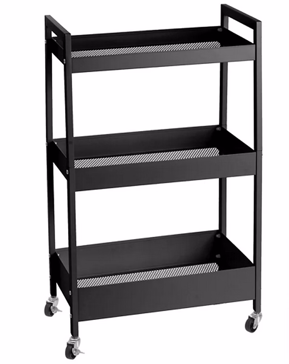 Chariot de rangement – chariot à roulettes de 3 niveaux à usages multiples en métal Noir, Longueur 51 X Largeur 30 X Hauteur 82 cm