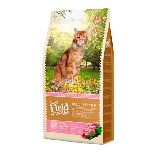 Croquette pour chat adulte difficile au canard et au poulet Delicious Wild Sam's Field - 7,5 kg
