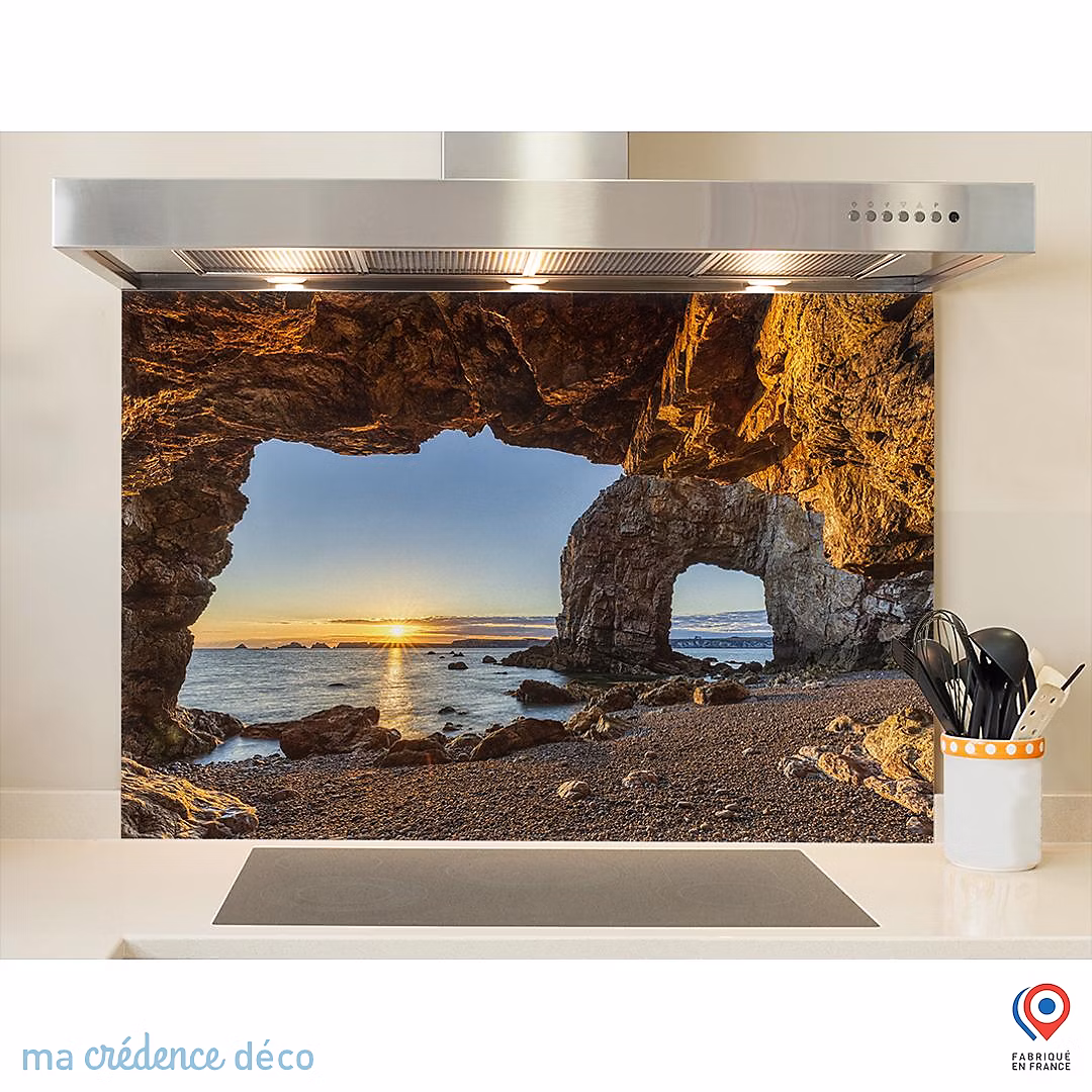 Crédence cuisine fond de hotte Grotte de Camaret – Verre trempé, L 90 cm x H 50 cm, MaCrédenceDéco
