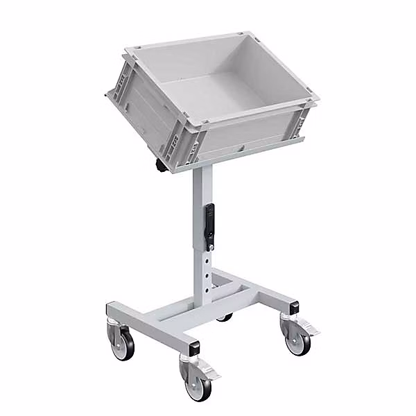 Chariot porte – bac inclinable et réglable, Plateau 610 × 140mm, Gris clair, Bac Europe, W020020011, GC