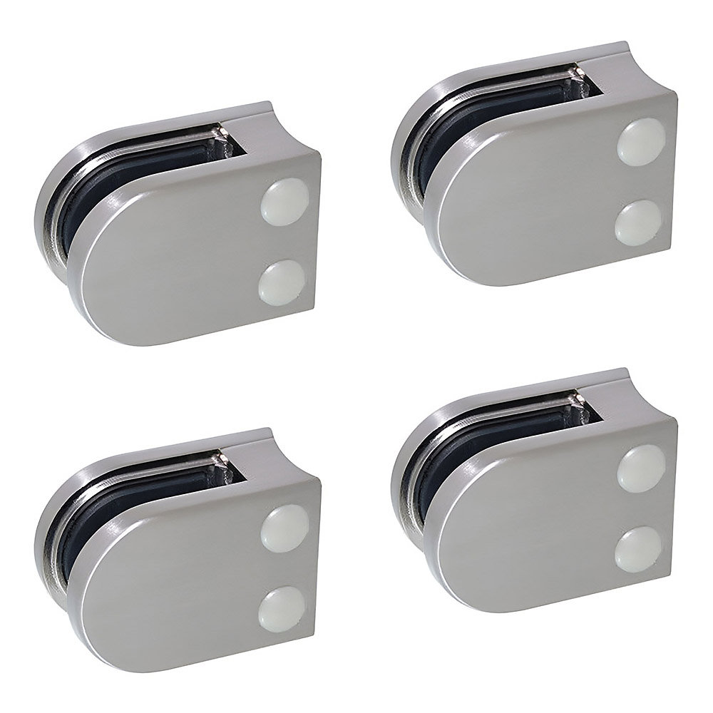 4 x Pince à verre pour tube diam. 42 – 4 modèle 05, Ep. verre 12 mm, Inox 304 brossé GR320