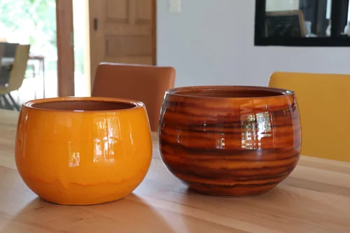 Pot en terre cuite émaillée orange Savane Les Poteries d’Albi Le Liseré - Ø 20 x H 17 cm