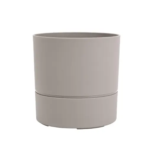 Pot rond en plastique à réserve d'eau coloris grège Poetic Aquaduo - Ø 28,5 x H 28,5 cm