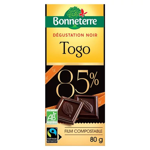 Chocolat Dégustation noir Togo 85% en tablette de 80 g