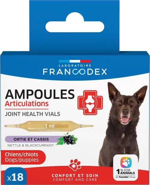 Ampoules articulations pour chien et chiot ortie et cassis Francodex - x 18 de 1 ml