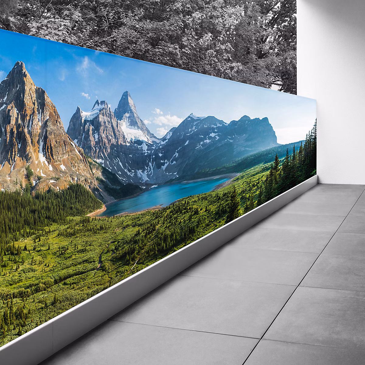 Brise vue Trompe l'oeil | 90 × 315 cm – Vue sur lac et montagnes 3617689697796