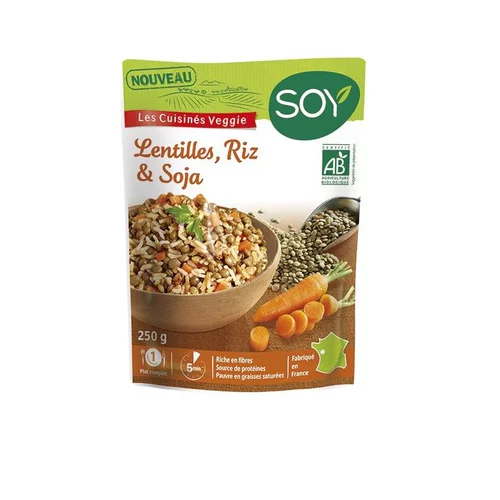 Lentilles riz et soja bio - sachet repas de 250 g