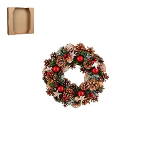 Couronne de sapin, pommes de pin naturelles et décorations colorées Roslyn - Ø 34 x H 9 cm