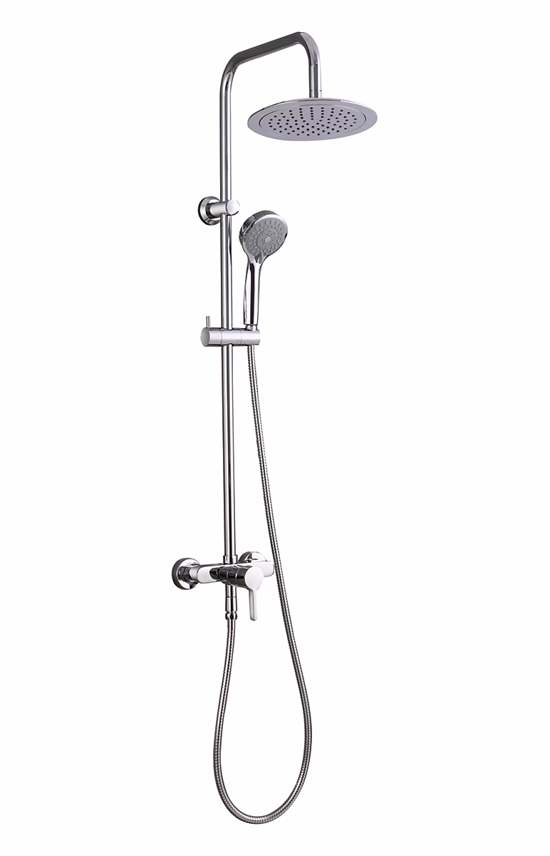 Colonne de douche mécanique avec pomme de tête + douchette 1 jet + flexible – chromé, Essebagno