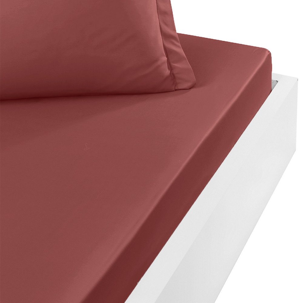 Drap housse en percale de coton bonnet 30 cm Terre Brulée 90 × 190 cm SOFT PERCALE