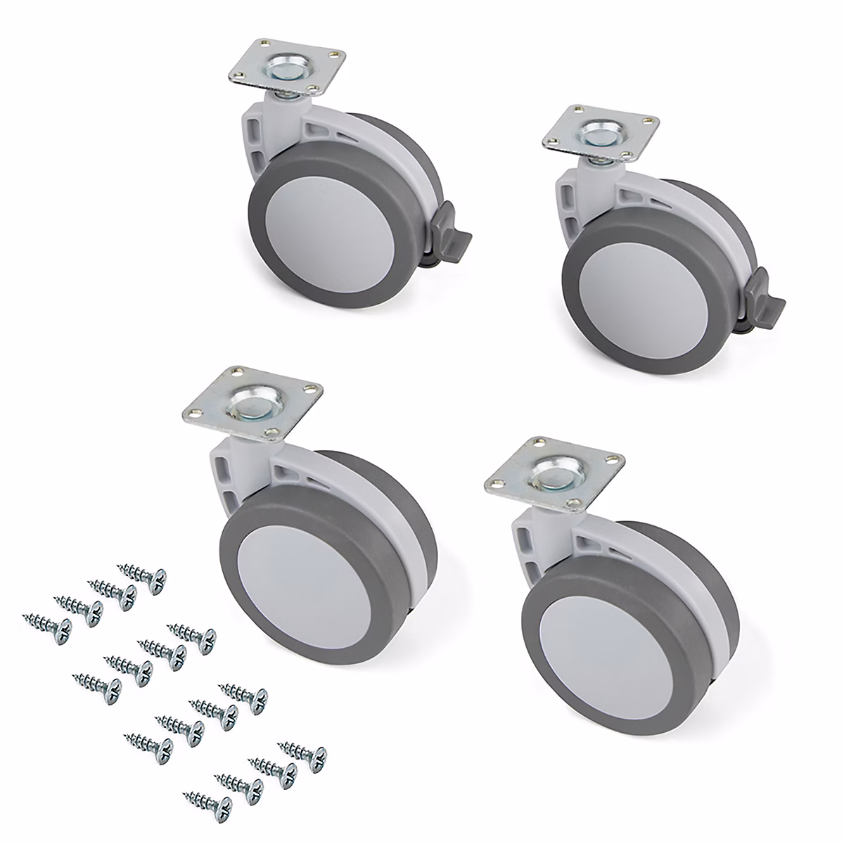 Emuca roulettes Mak avec plétine de montage – diamètre 80mm, Acier et Plastique, Plastique gris, lot de 4