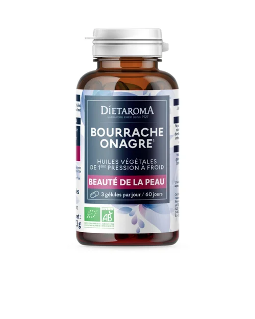 Complément alimentaire huile de bourrache onagre bio beauté de la peau Dietaroma - 180 gélules
