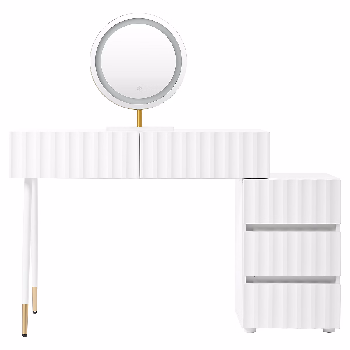 Coiffeuse blanche avec design ondulé – miroir éclairage LED