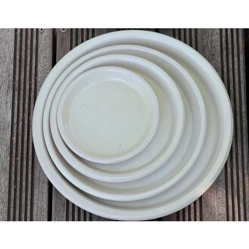 Soucoupe coloris beige en terre émaillée - Ø 28 cm
