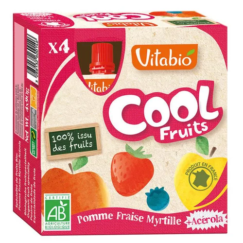 Cool Fruits Bio Pomme-Fraise-Myrtille 4 X 90 G VITABIO
