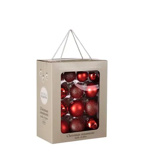 Boîte de 26 boules de Noël en verre rouge - Ø 7 cm