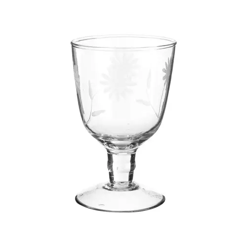 Verre à pied en verre à fleurs gravées - 12,5 x 8,5 cm