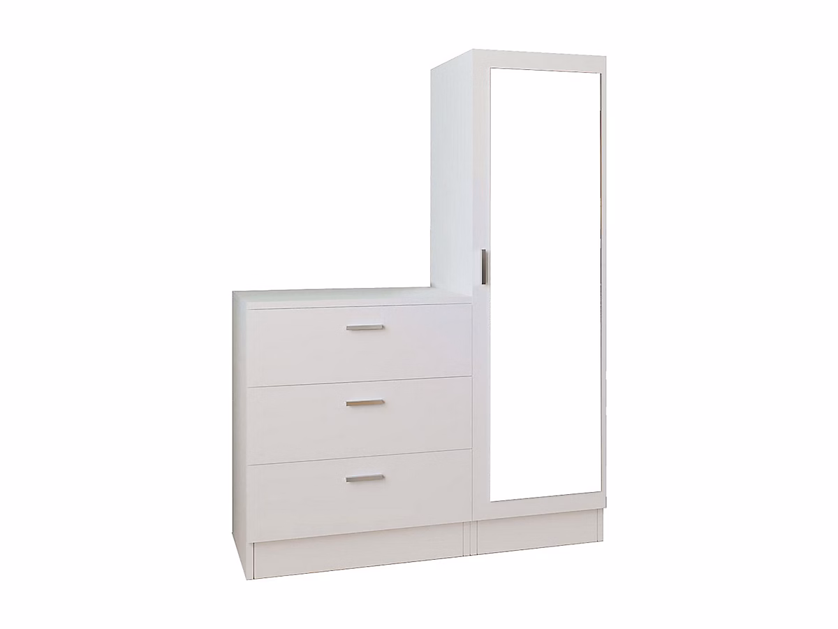 Commode 3 tiroirs avec armoire et miroir – Blanc | VITORIO