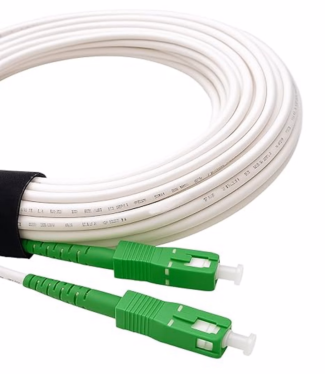 Elfcam – Câble Fibre Optique SC-APC à SC-APC, 30m (Blanc), Jarretière Renforcée 9/125um, Blindé, Compatible Livebox
