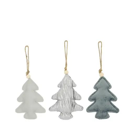 Décoration à suspendre forme sapin en tissu gris - 12,5 x 4 x 17 cm