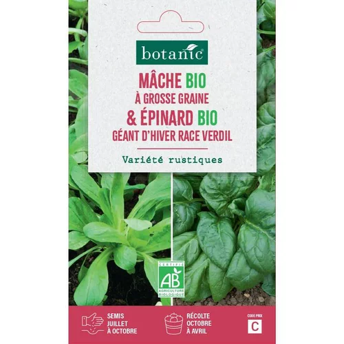 Mélange de graines mâche à grosses graines bio et d'épinard géant verdil bio botanic® - graines à semer