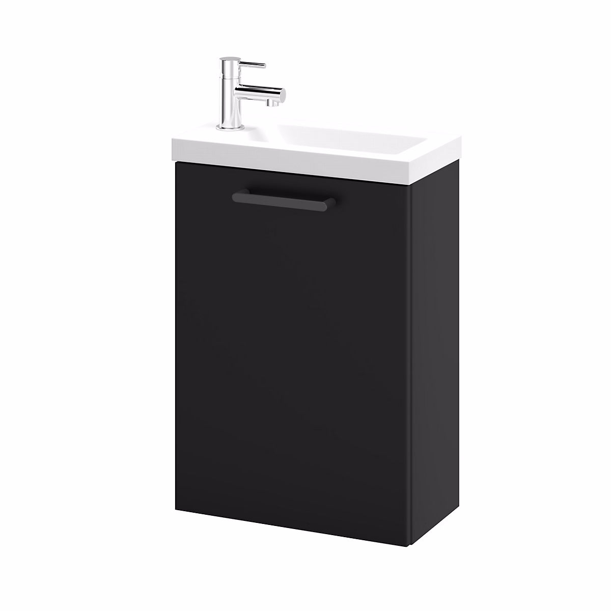 Meuble lave mains suspendu noir mat l.43 – 5 cm 1 porte Imandra + plan vasque blanc résine Beni, GoodHome