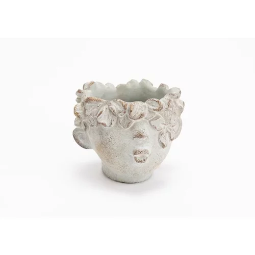 Cache-pot tête d'enfant coloris gris Bisous - 10 x 10,5 x 12 cm