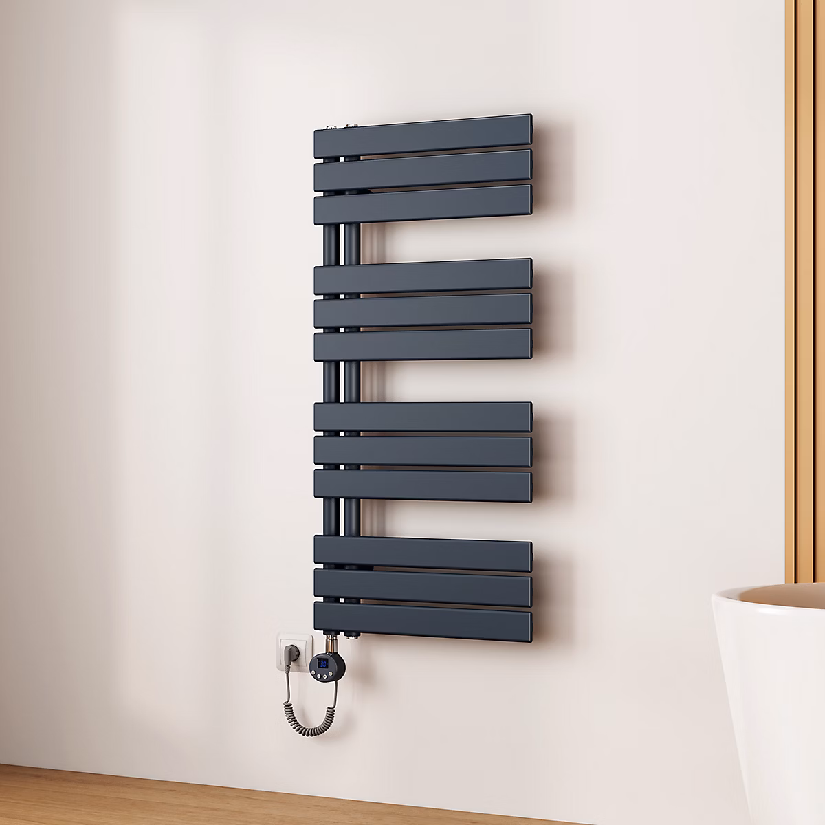 EMKE Radiateur Sèche | Serviettes Électrique 1041 × 500 mm – Gris Anthracite 600W – WiFi – Modes Intelligents – IPX4