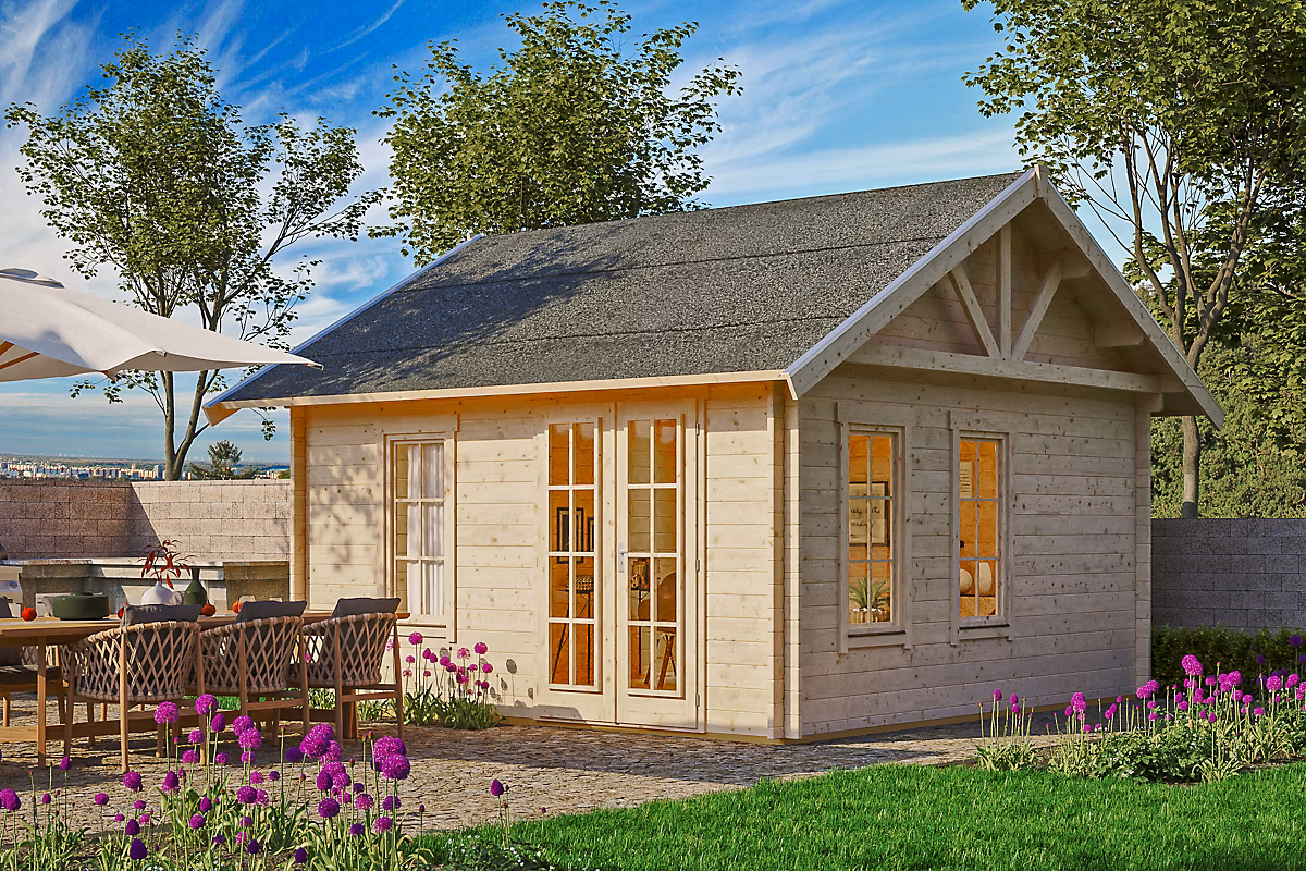 Chalet de loisirs SKAN HOLZ Toronto 1 – 420 × 420cm, 70mm, toit isolable (pour bardeaux)