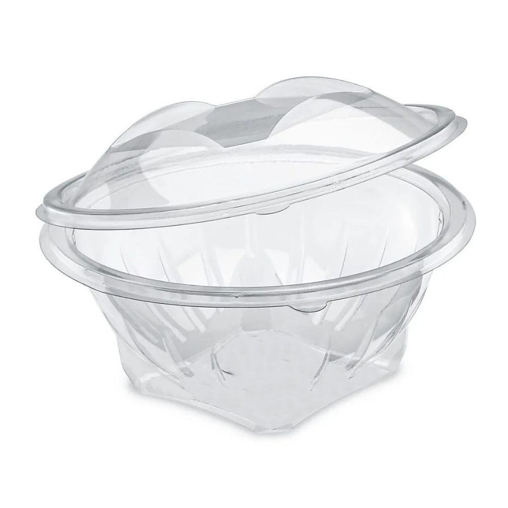50 Barquettes Ronde 750 ml Alimentaire PET avec Couvercle Attaché – Transparente, Usage Froid, Diamètre172 x H94 mm, D