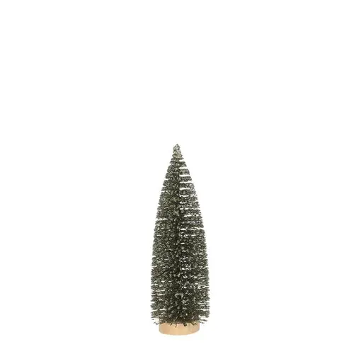 Arbre scintillant vert sur socle rond en bois - Ø 8 x H 25 cm