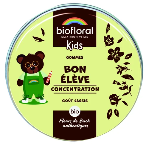 Gommes bio concentration goût cassis pour enfants Biofloral kids Bon élève - 45 g