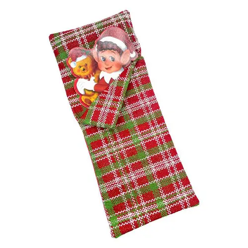 Sac de couchage avec oreiller rouge et vert Lutin farceur - 12,5 x 30 cm