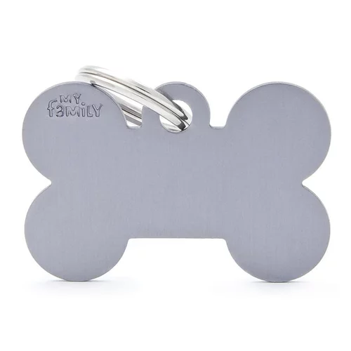 Médaille basic grand os pour chien en aluminium gris