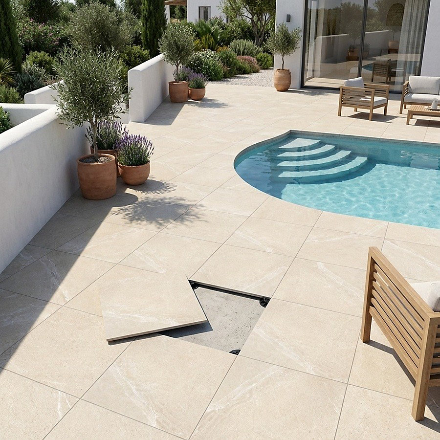 Dalle sur plots BODO BEIGE 60 × 60 × 2 cm effet pierre antidérapant R11