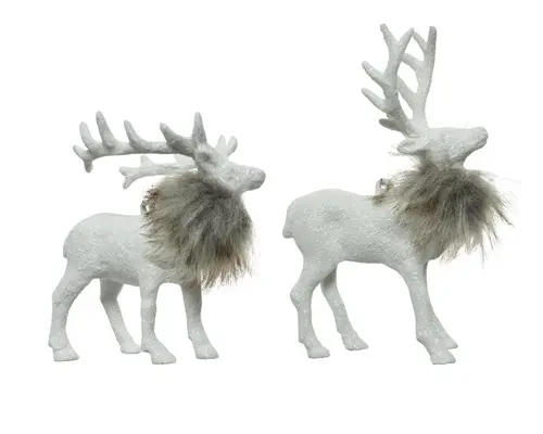 Cerf blanc avec fausse fourrure marron - 11 x 3 x 15 cm