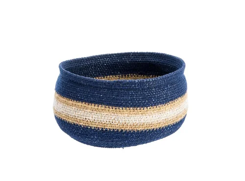 Corbeille de rangement ronde rayée coloris multicolore en osier - 20 x 20 x 12 cm