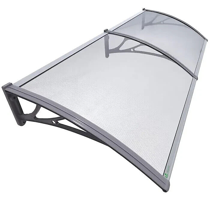 Pergola – Auvent de porte d entree Gris Transparent Toit Marquise Polycarbonate Protection Pluie UV
