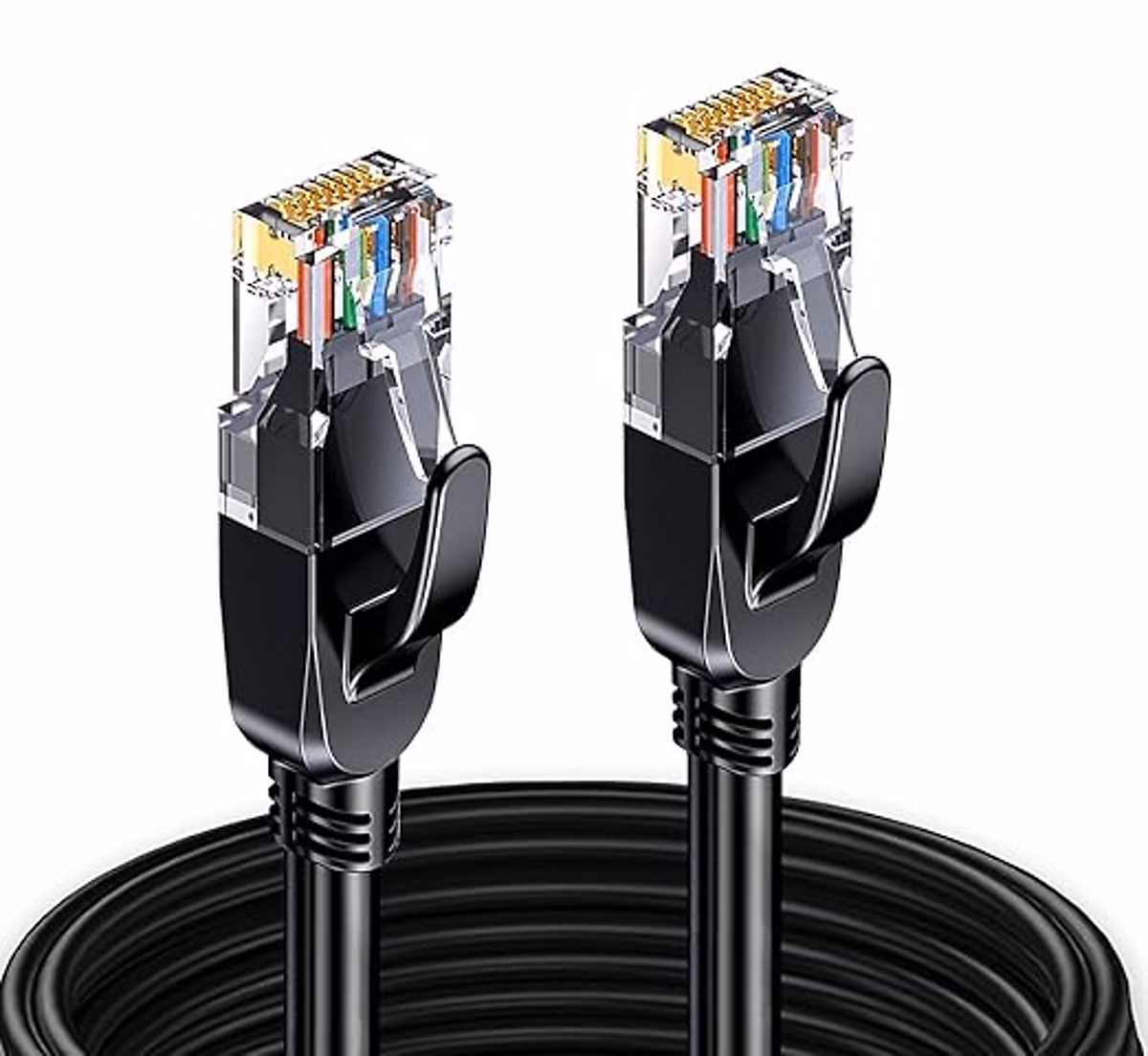 Elfcam – Câble Ethernet RJ45 Cat 7 SFTP 3.5m (Rond Noir) | 10Gbps | 600MHz | Cuivre | Anti | Interférences