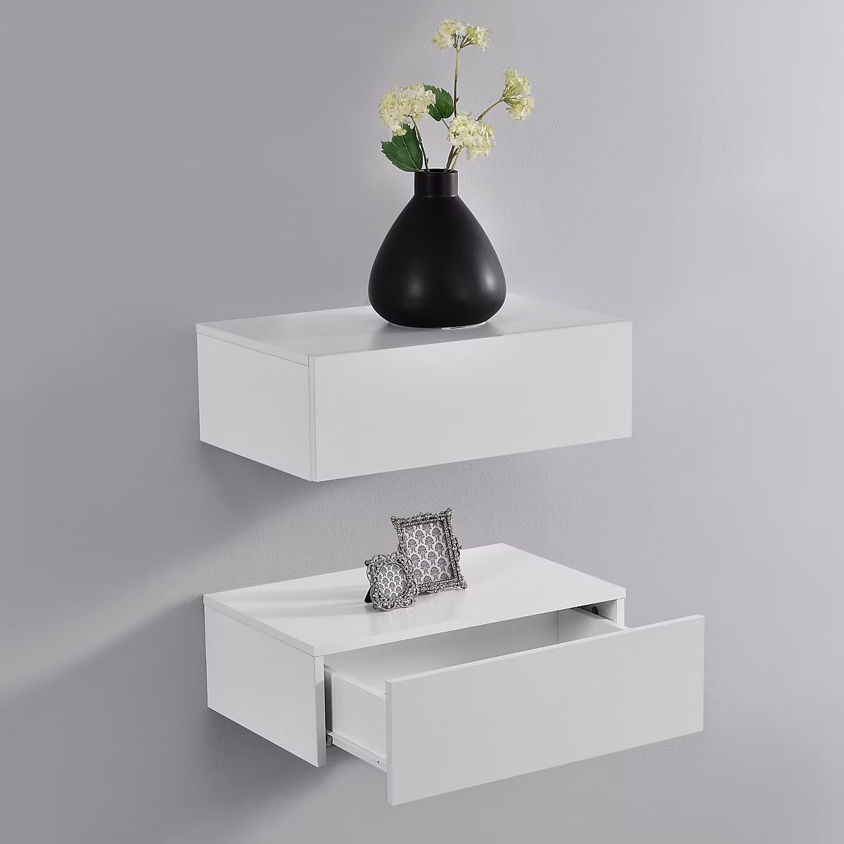 2 Etagères Murales pour Chambre avec 2 Tiroirs Blanc Mat 46 × 30 × 15cm en.casa